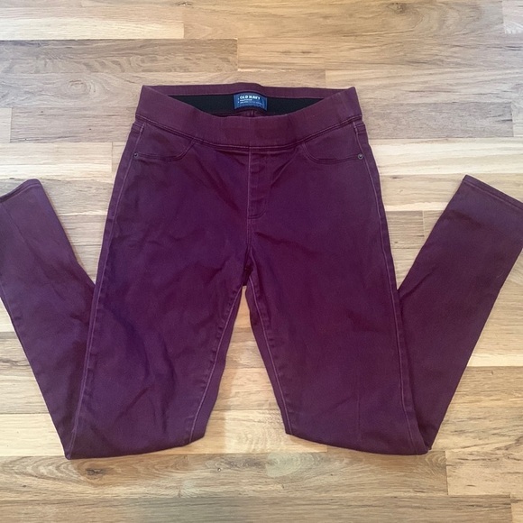 Old Navy Rockstar Mid-Rise Elastic Waist Skinny Jeggings Maroon Women’s 4R - Picture 1 of 15